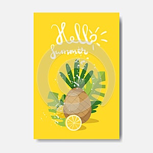 Hello summer pineapple badge Isolated Typographic Design Label. Season Holidays lettering for logo,Templates, invitation