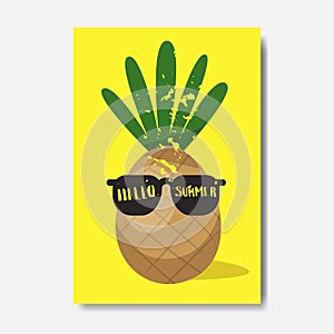 Hello summer pineapple badge Isolated Typographic Design Label. Season Holidays lettering for logo,Templates, invitation
