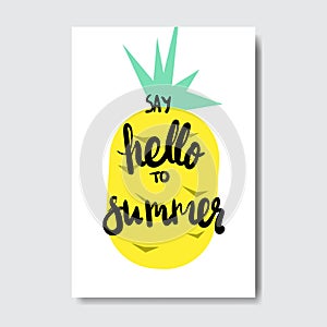 Hello summer pineapple badge Isolated Typographic Design Label. Season Holidays lettering for logo,Templates, invitation