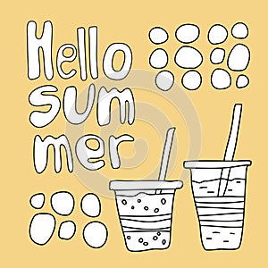 Hello summer. Retro design template for print design. Welcome party poster Lettering typography. Vector logo template