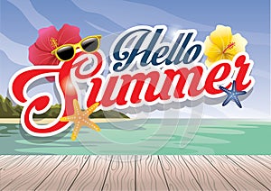 Hello summer season greeting design