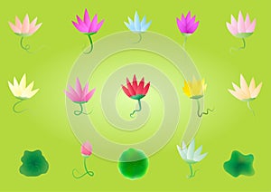 Hello summer spa flower lotus botany icon set element decoration abstract background pattern vector illustration