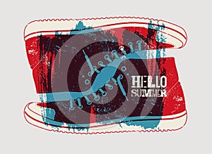 Hello Summer! Summer typographic grunge retro poster design. Vector illustration.