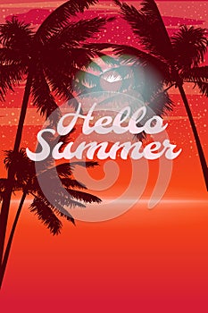 Hello Summer Sunset Beach Party Template Design Palms Party Poster, Flyer