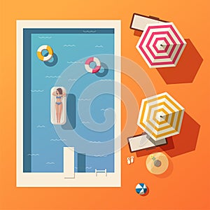 Hello summer. Swimming pool. Flat vector illustration.