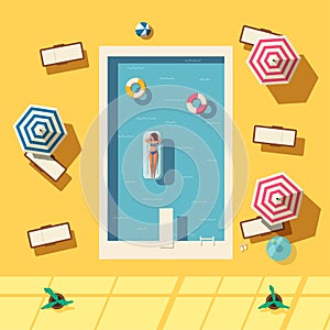 Hello summer. Swimming pool. Flat vector illustration.