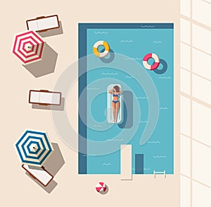 Hello summer. Swimming pool. Flat vector illustration.