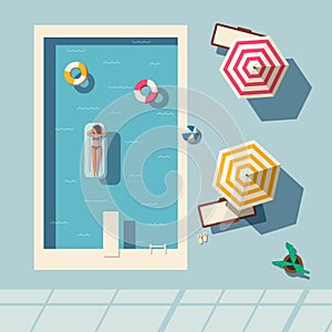 Hello summer. Swimming pool. Flat vector illustration.