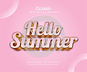 Hello Summer Text in Pink and Gold with 3D and Embossed Effect. Editable Text Effect