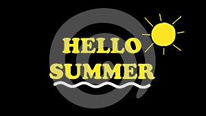 Hello Summer text and sun animated on alpha channel background. Travel theme concept. 4k
