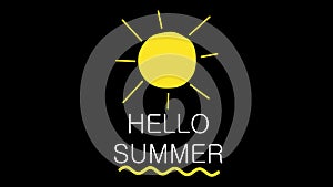 Hello summer text and sun animated on alpha channel background. Travel theme concept. 4k