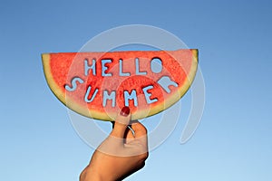 Hello Summer text in watermelon