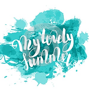 Hello summer turquoise colored hand lettering