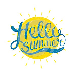 Hello Summer vector illustration isolated on white background. Fun quote. Hand lettering inspirational typography poster