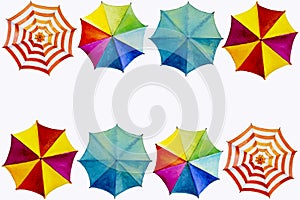 Hello summer watercolor painting colorful umbrella.