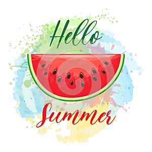 Hello summer watermelon slice label