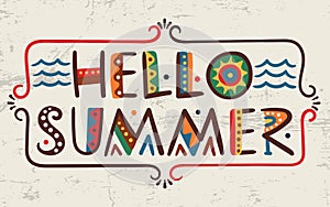 Hello summer-words in ethnic african style Vector elements-letters wave frame