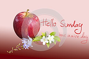 hello sunday have a nice day message card hand writing with red apple