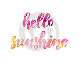 Hello sunshine lettering on watercolor splash photo