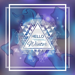 Hello winter blue card design with abstract