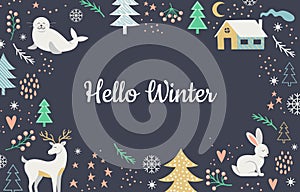 Hello winter cute background vector