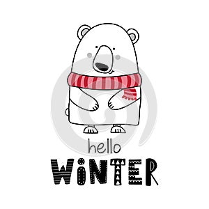 Hello Winter - Cute polar bear design