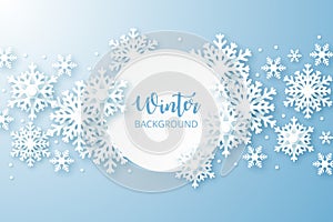 Hello Winter design background. Origami snowfall.