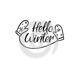 Hello winter Hand Lettering Greeting Card. Vector Illistration. Modern Calligraphy.