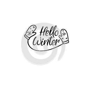 Hello winter Hand Lettering Greeting Card. Vector. Modern Calligraphy.