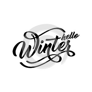 Hello Winter handlettering inscription. Winter logos and emblems for invitation, greeting card, prints and posters