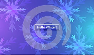 Hello Winter Layout with Snowflakes for Web, Landing Page, Banner, Poster, Website Template. Snow Christmas Background
