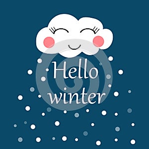 Hello winter smile cloud snow banner