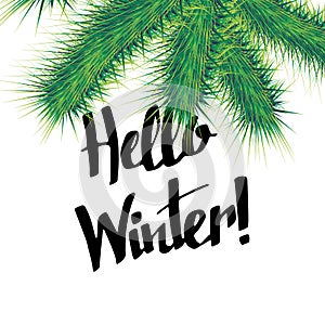 Hello winter text on red knit texture background. Winter season