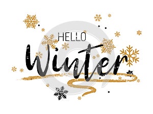 Hello winter typography vector poster graphic design.