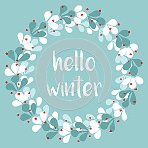 Hello winter vector card with pastel wreath