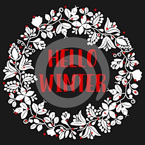 Hello winter wreath vector card