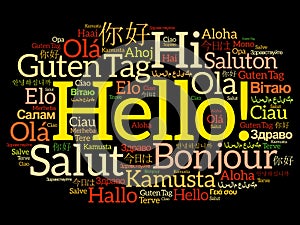 Hello word cloud collage in different languages