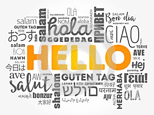 Hello word cloud collage in different languages