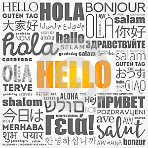 Hello word cloud collage in different languages