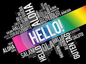 Hello word cloud collage in different languages of the world