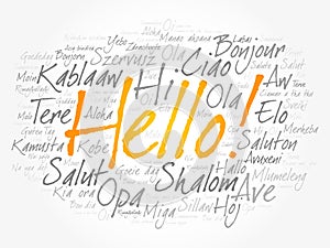 Hello word cloud collage in different languages