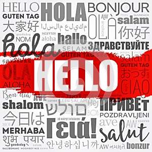 Hello word cloud collage in different languages of the world