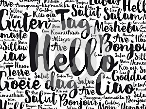 Hello word cloud collage in different languages of the world