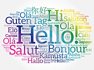 Hello word cloud in different languages photo