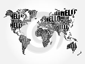 HELLO Word Cloud World Map in Typography