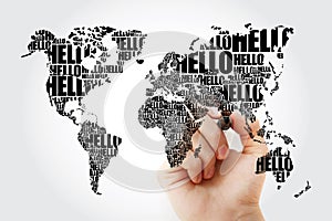 HELLO Word Cloud World Map in Typography