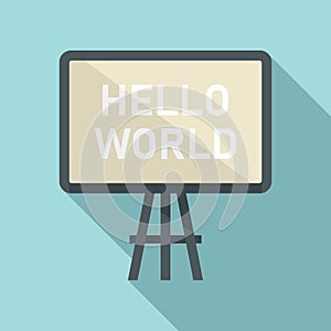 Hello world board icon flat vector. Foreign teacher