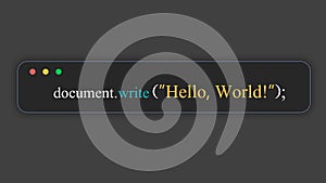 Hello world in JavaScript. Programming language. hello world code