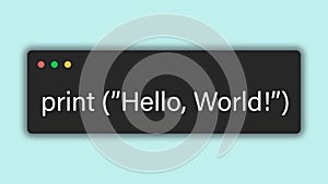 Hello world in python. Coding illustration of programming language. print hello world code in python.