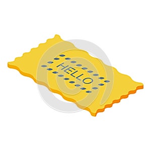 Hello yellow color door mat icon isometric vector. Home clean